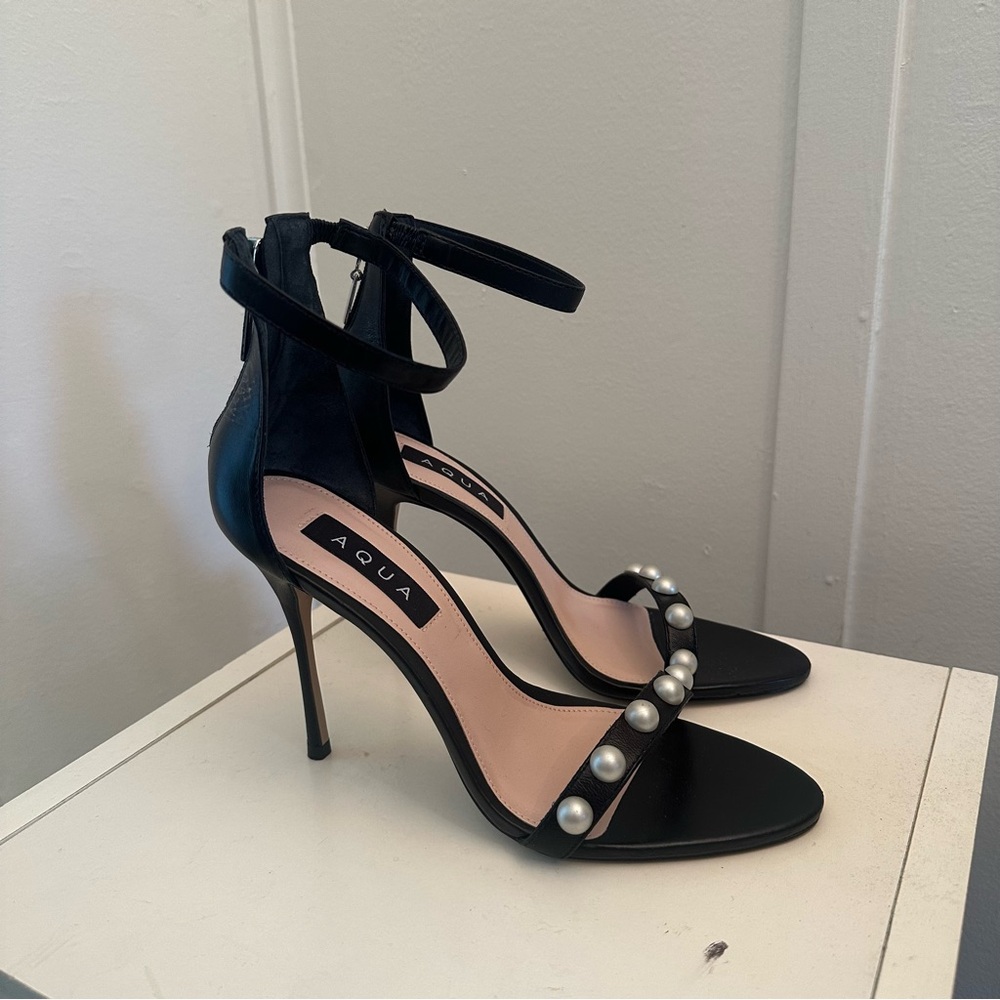 Aqua X Schutz Pearl Ankle Strap High Heel‎ Women's 8M Black